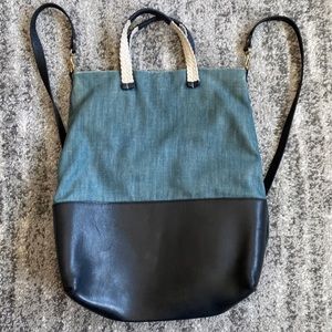 Clare V denim and leather backpack